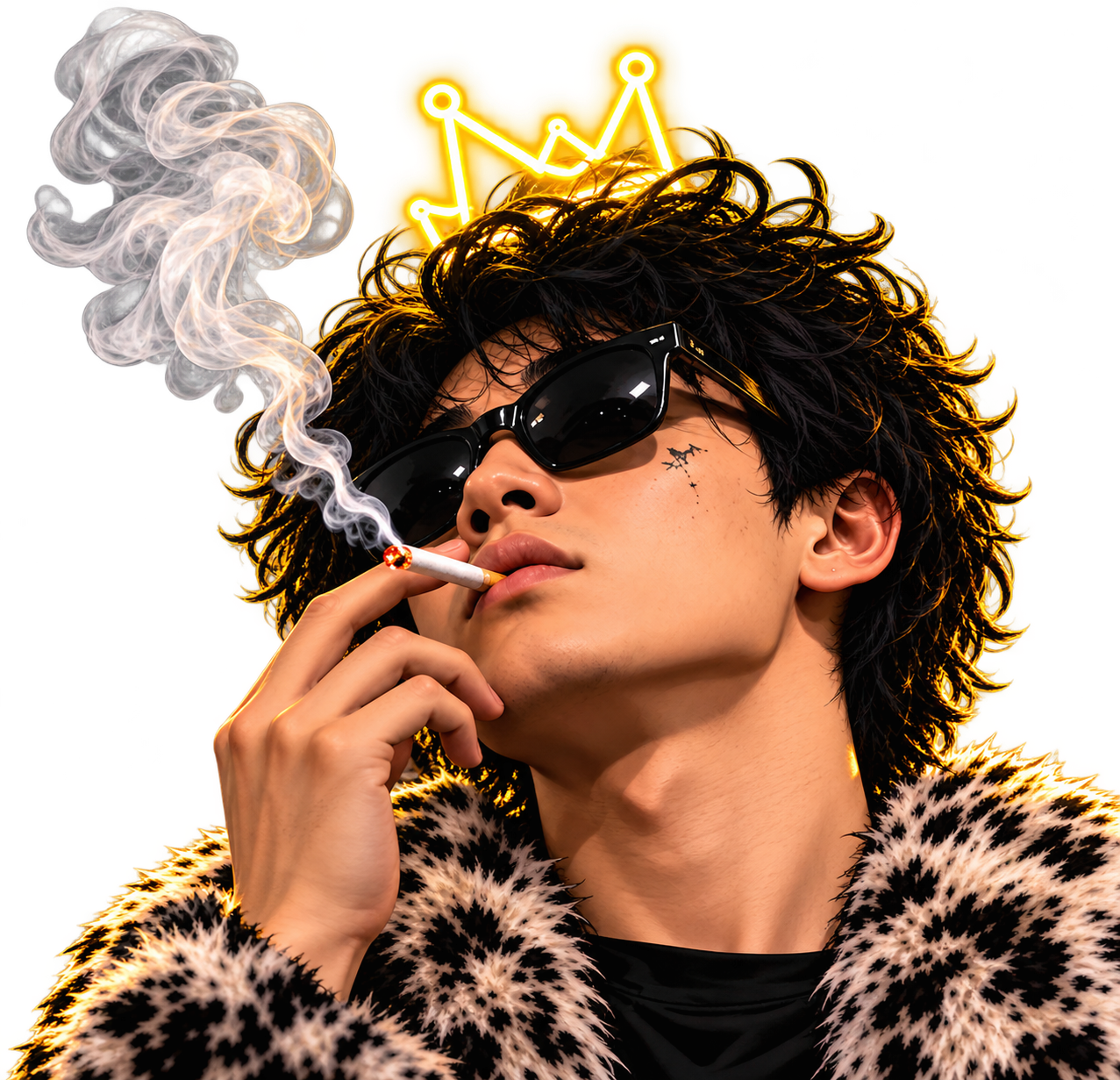 Portrait of One Kimchi with gold crown and smoke