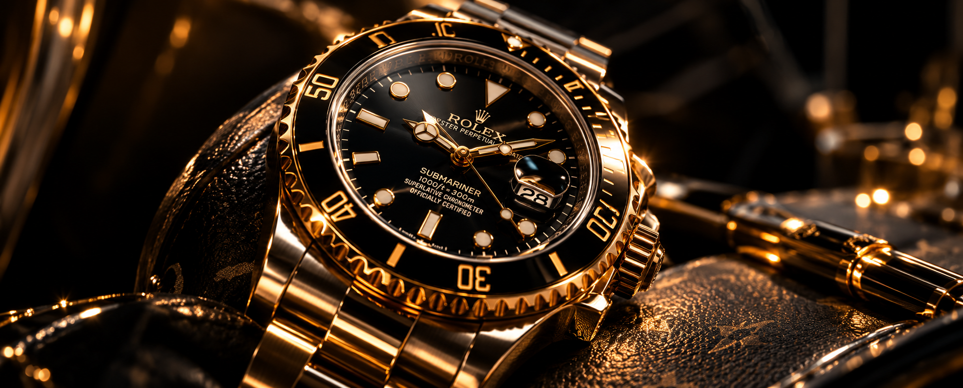 Gold and black luxury watch close-up